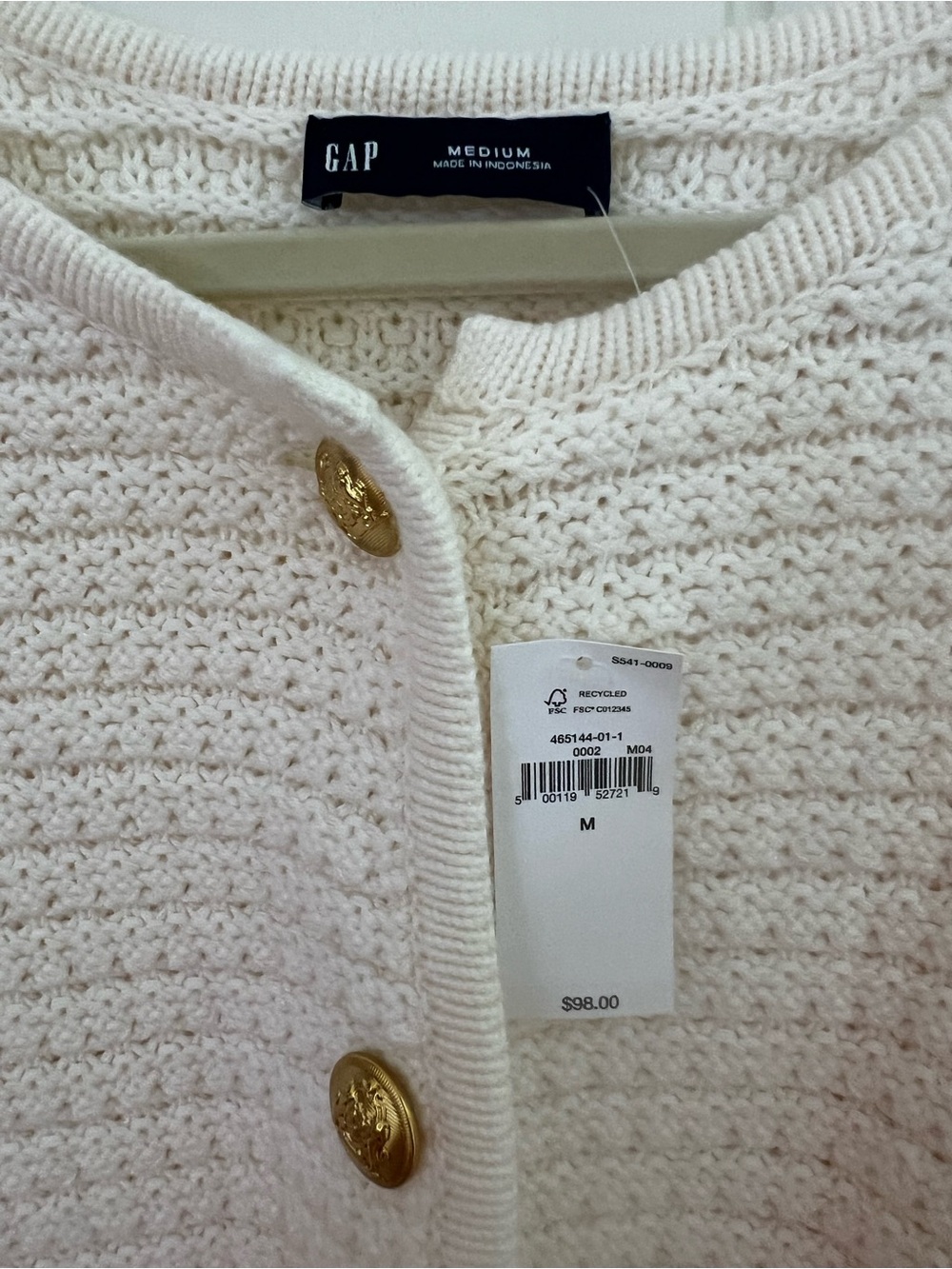 Gap Cream Button-Front Crochet Knit Sweater Jacket - Picture 3 of 3